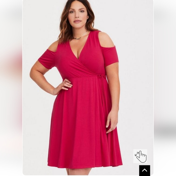 HOST PIC πTorrid Pink Jersey Faux Wrap Short Sleeve Cold Shoulder Dress - Picture 5 of 10